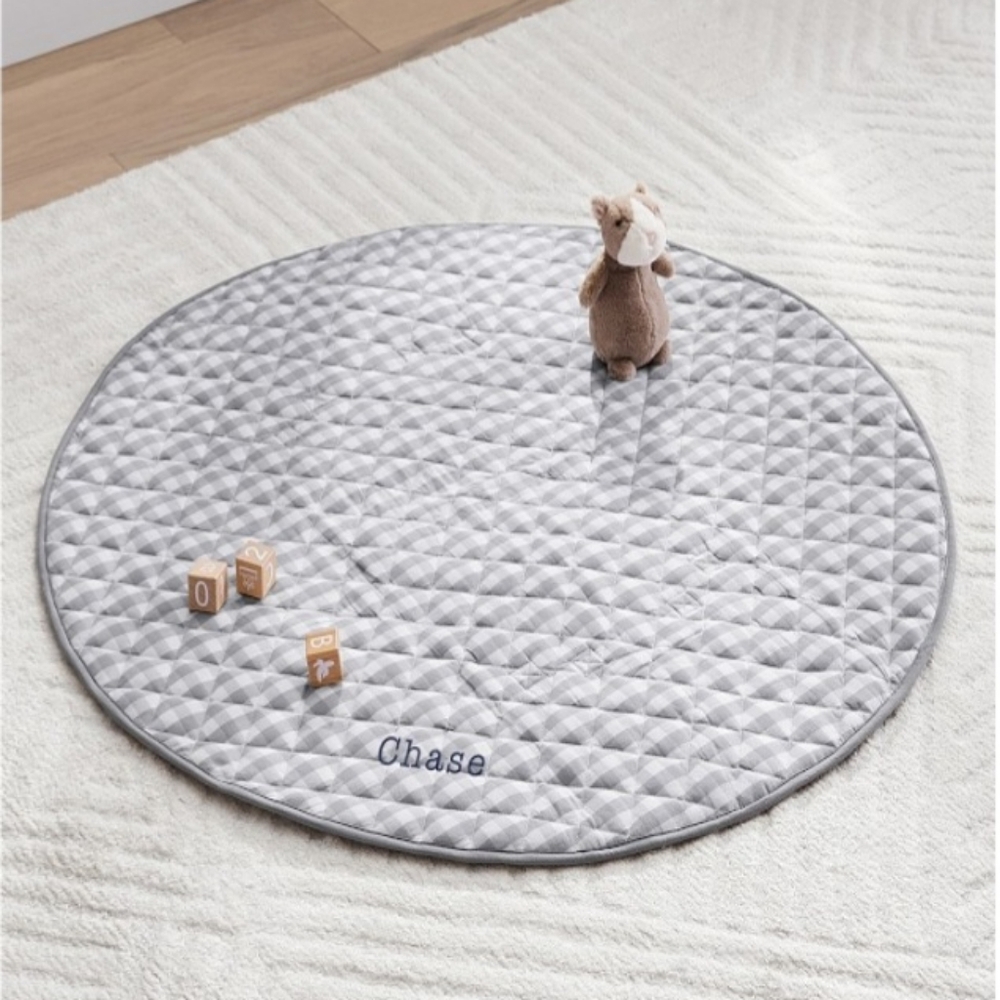Pottery Barn Kids Gingham Muslin Travel Play Mat Gray White